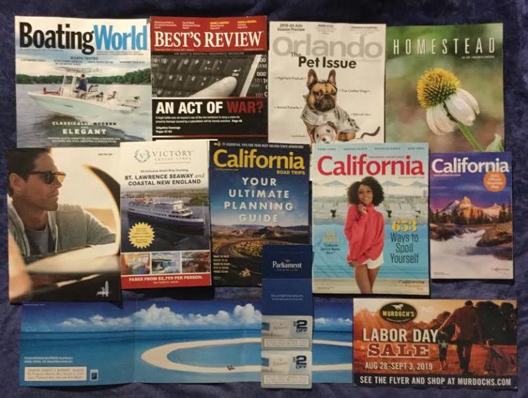 📬9-3-2019 FREE mail 🚢 Boating World ⌨ Best Review 🐕 Orlando The Pet Issue 🌻Homestead 🏄 Johnnie-O 🛥 Victory Cruise Lines 🗺 California Road Trips – Visitors Guide – and Map  🚬Parliament coupons 🐎 Murdoch’s Labor Day Sale 📚