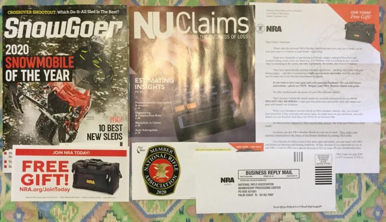 📬10-12-2019 FREE mail 🏂 Snow Goer 🤑 NU Claims 🔫 National Rifle Association of America 🎃