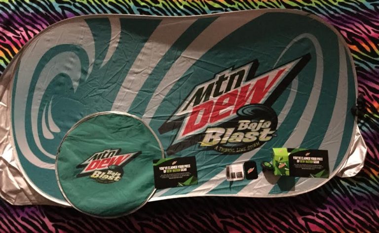 Free Mt Dew Baja Blast Auto Shade and cell phone mount