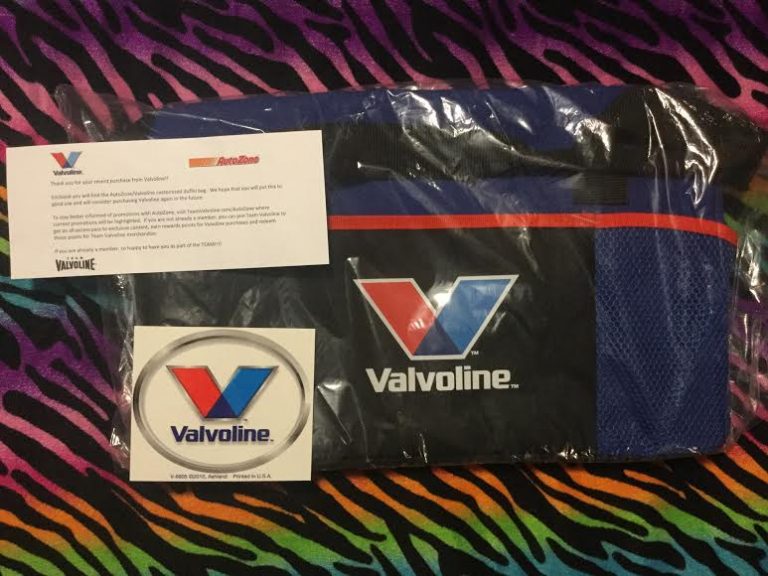 Free AutoZone / Valvoline customized Duffel Bag and Sticker