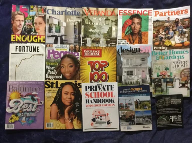 💌 8-22-2020📬 FREE mail 👪  US weekly 🛋 Charlotte 💡Veranda 👩 Essence 🎃 Illinois Farm Bureau Partners 📈 Fortune 👯 People 🤑 Insurance Journal Top 💯 🏠design St L 💺 Better Homes & Gardens ☀ Baltimore 👧 St Louis 🏫  St Louis Private School Handbook 🗺 Great escapes in Southwest Illinois 🚭 Grizzly coupons 📚