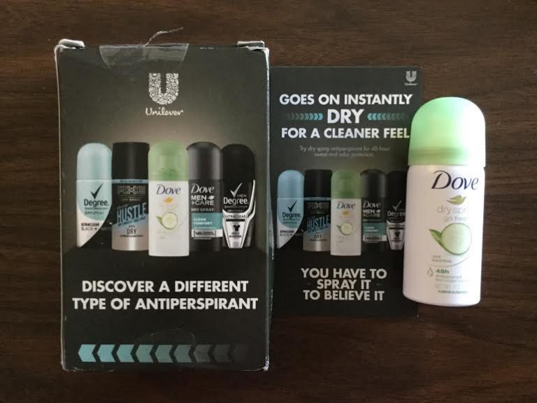 Free sample of Dove dry spray deodorant