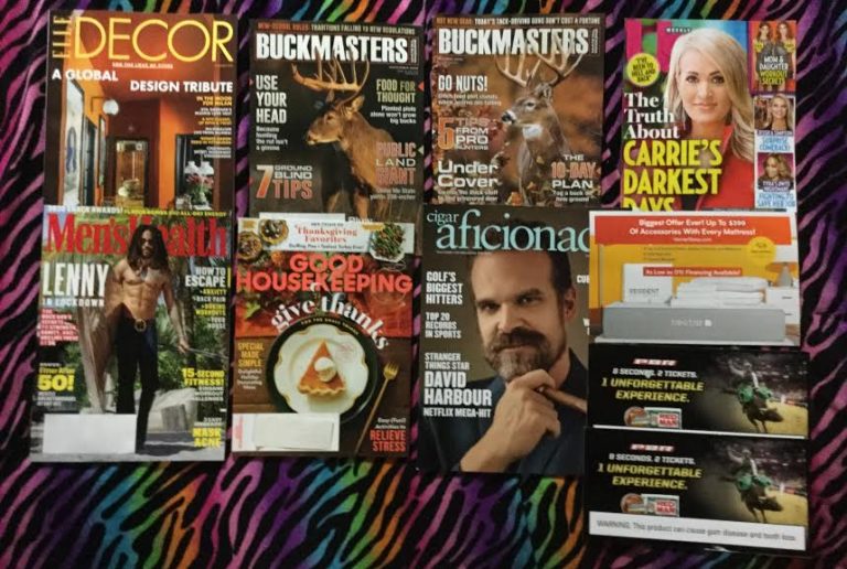 📬 10-17-2020 FREE mail 🎃 Elle Decor 🏹 Buckmaster  November and October 👪 US weekly 🏋 Men’s Health 🍰 Good Housekeeping 🚬 Cigar Aficionado 🛏 Nectar 🐂 Longhorn and 👿 Red Man coupons 📚
