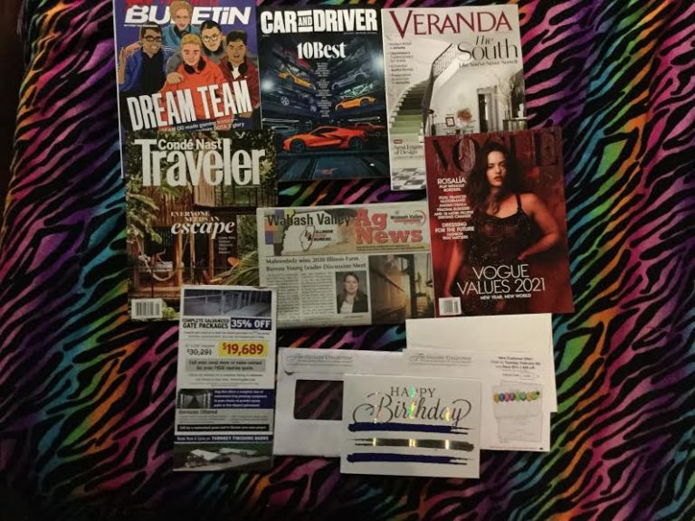 📬 01/05/2021 FREE mail 🐂The Red Bulletin 🏎 Car and Driver 🚪 Veranda 🛤 Conde Nast Travler 🌽 Walbash Valley Ag News 👗 Vogle 🐖Hog Slat Hogbiz 💌 Birthday card sample from The Gallery Collection 📚