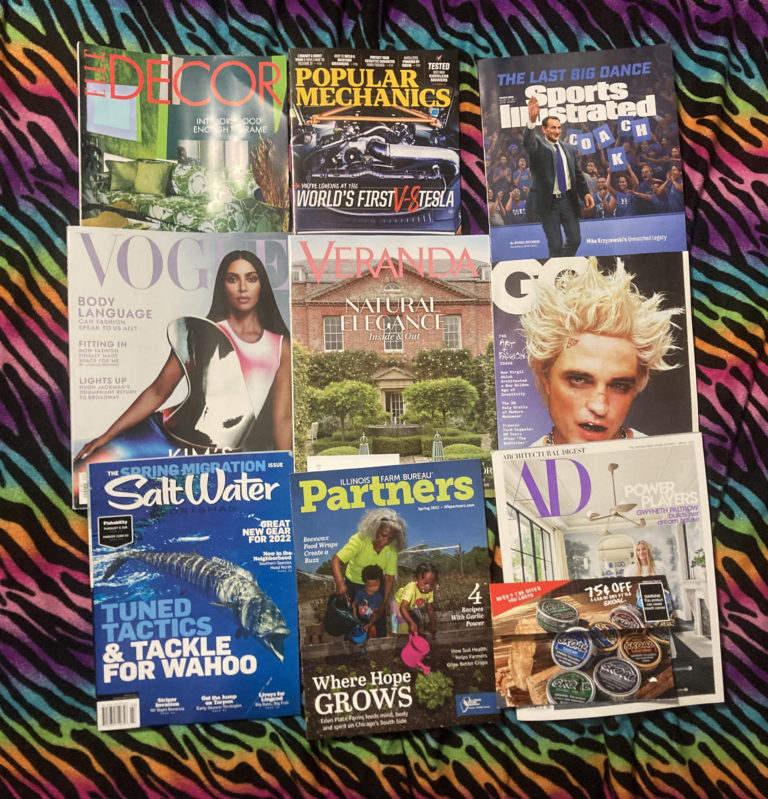 📬 2-18-2022 FREE mail 🛋 Elle Decor 🚔 Popular Mechanics 🏆 Sports Illustrated 👙 Vogue 🏡 Veranda 🕷 G Q 🎣 Spring Water Sportsman 🌽 Illinois Farm Bureau Partners 🚭 Skoal coupon 🏠 A D 📚