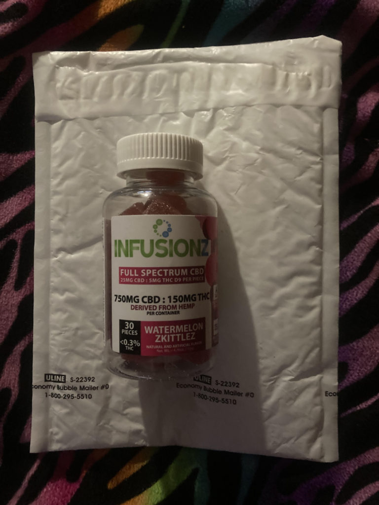 Free full sized bottle of  Infusionz Full Spectrum CBD Watermelon   ZkittleZ gummies