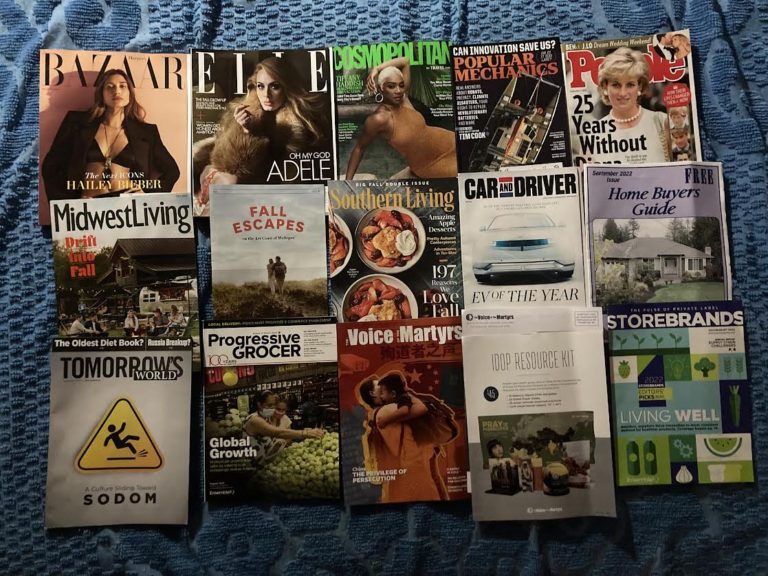 📬 9-1-2022 FREE mail 👙 Harper’s Bazaar 🦁 Elle 👗 Cosmopolitan 👑 People 🔥🏕 Midwest Living & Saugruck Douglas 🍰 Southern Living 🚘 Car and Driver 🏡 Home Buyers guide 🌠 Tomorrow’s World 🍏 Progressive Grocer 🎒 The Voice of The Martyrs 🏪 Store Brands 📚