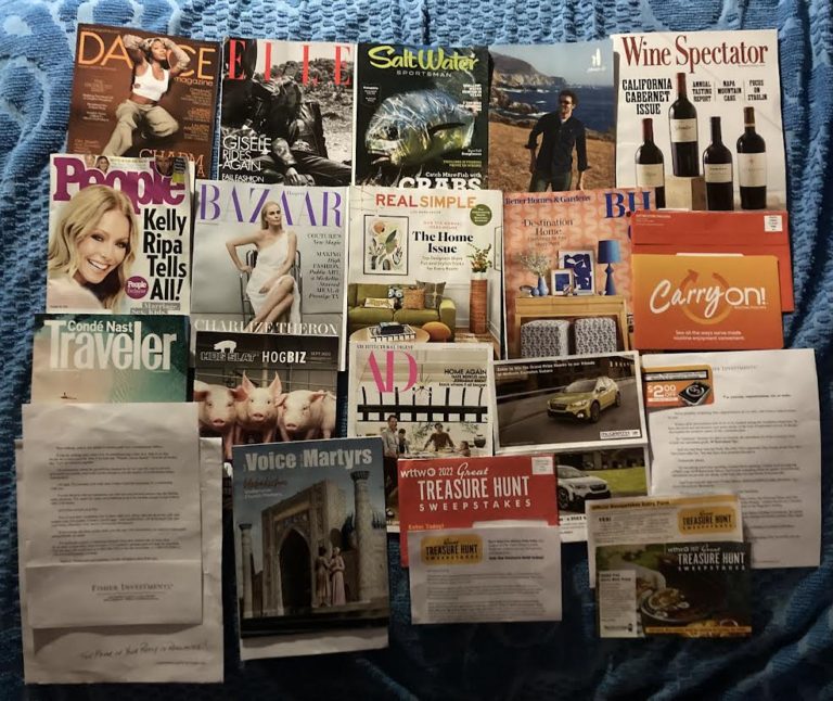 📬 10-01-2022 FREE mail 💃 Dance 🚵 Elle 🎣 Salt Water Sportsman👕 Johnnie-O 🍷 Wine Spectator 👯 People 👗 Harper’s Bazaar 💺 Real Simple 🖥 Better Homes & Gardens 🚭 on! Nicotine Pouches coupon 🏖  Condes Nast Traveler 🐖 Hog Slat Hog Biz 🏡 AD 💸 Great Treasure Sweepstakes 🏧 Fisher Investments 🏰 The Voice of the Martyrs 📚