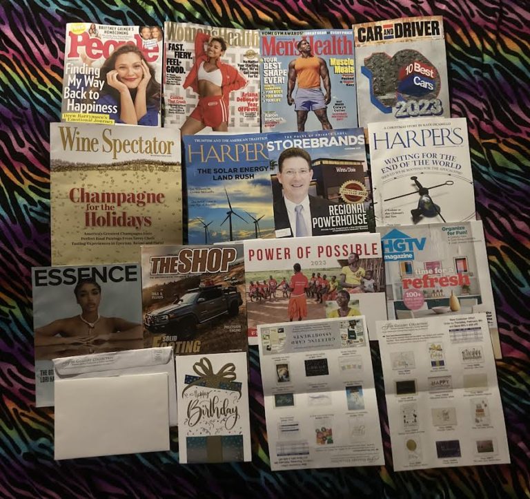 📬 12-3-2022 FREE mail 👪  People 🏃 Women’s Health 🏋 Men’s Health 🚘 Car and Driver 🍷 Wine Spectator 🔌 Harper’s 🏪 Store Brands ⌚ Harper’s 📿 Essence 🚚 The Shop 🗓 Mercy Corps Power of Possible 2023 calendar 💡 HGTV 🖼 🍰 The Gallery Collection 🎂 Happy Birthday card sample 📚
