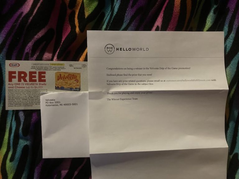 Winner in the VELVEETA Drip of the Game promotion