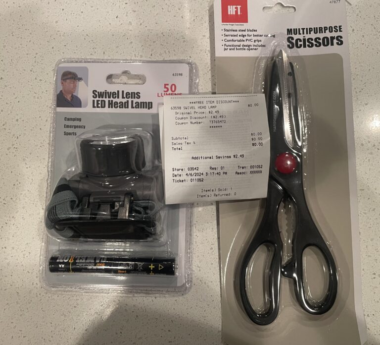 Free Scissors and Headlamp at Harbor freight